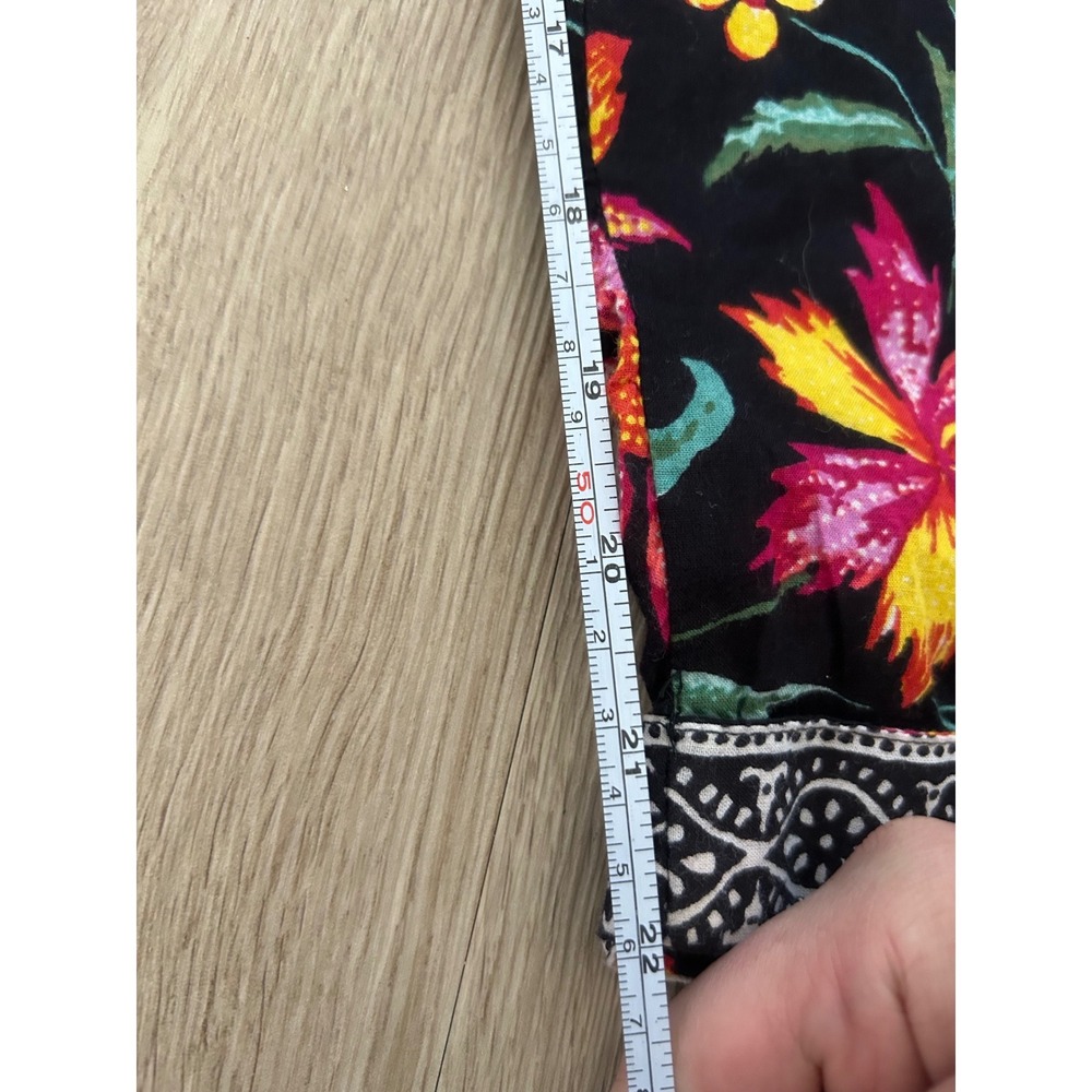 Sundance Womens Floral Cotton Crop Pants Black Pink Yellow‎ Boho Elastic Waist L - Picture 5 of 13